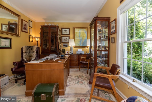 home office featuring a wealth of natural light and ornamental molding