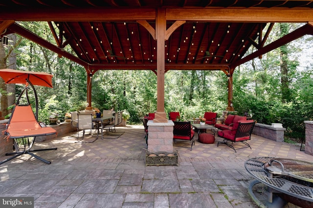 view of patio / terrace featuring a gazebo and outdoor lounge area