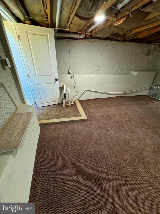 basement with dark carpet