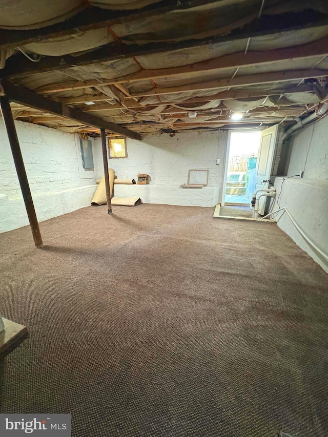 basement featuring carpet flooring