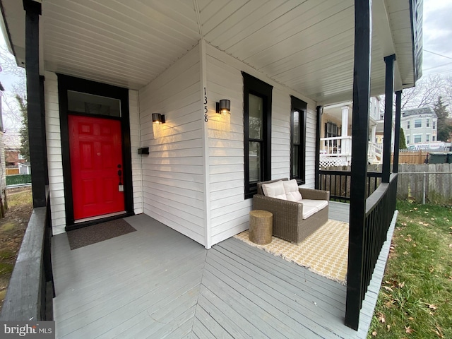 deck featuring a porch