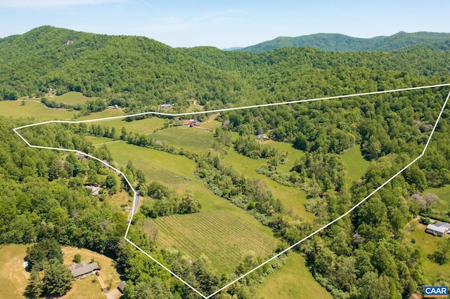 drone / aerial view featuring a mountain view