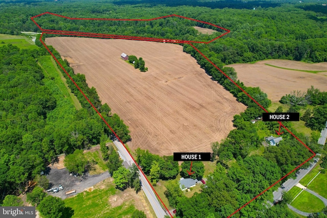 aerial view featuring a rural view