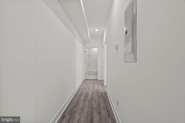 corridor featuring dark hardwood / wood-style floors