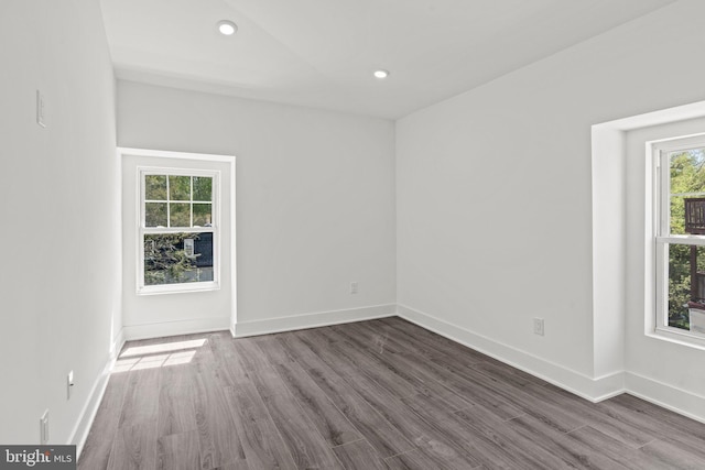 unfurnished room featuring dark wood-type flooring