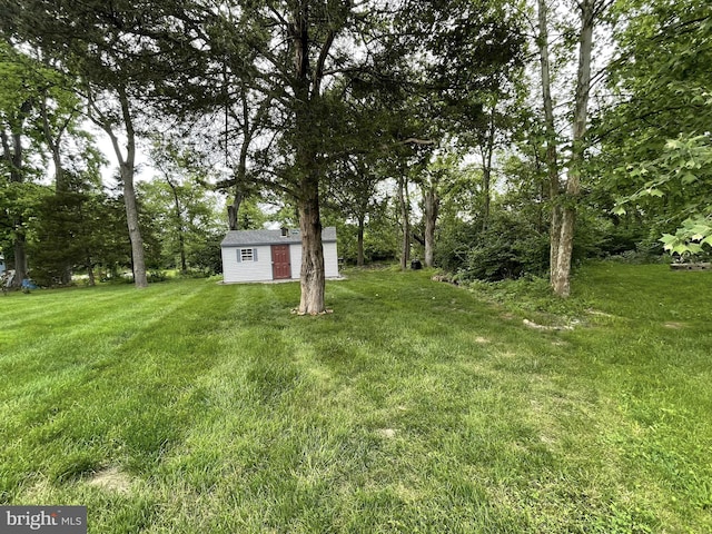 view of yard featuring an outdoor structure