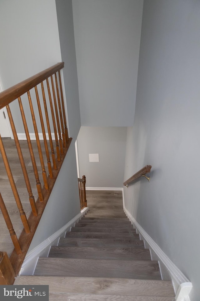 stairs with dark wood-type flooring