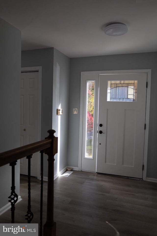 foyer entrance with dark hardwood / wood-style flooring