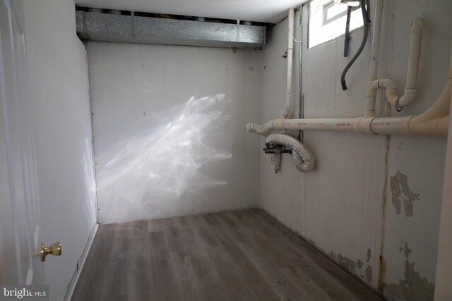 basement featuring wood-type flooring