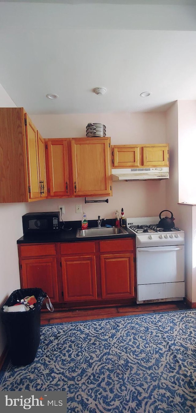 kitchen featuring sink and white range with gas cooktop