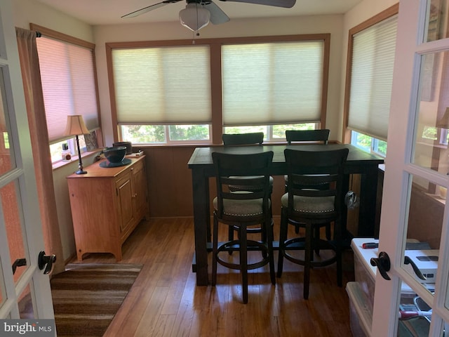 314 Selig Rd, Pocono Lake, PA 18347 - dining room featuring ceiling fan, wood finished floors, and stairway
