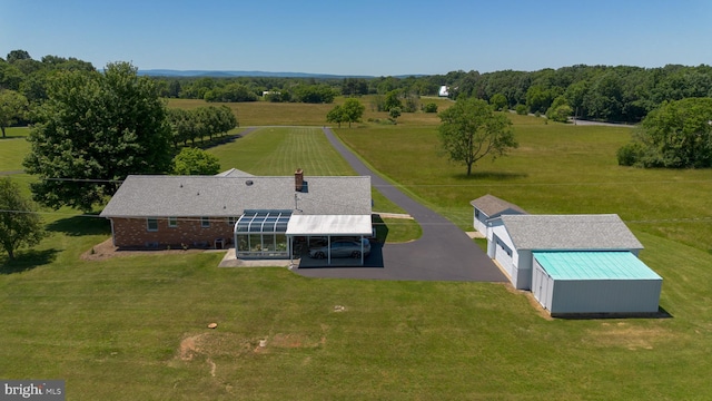 aerial view featuring a rural view