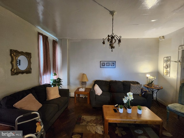 living room featuring a chandelier