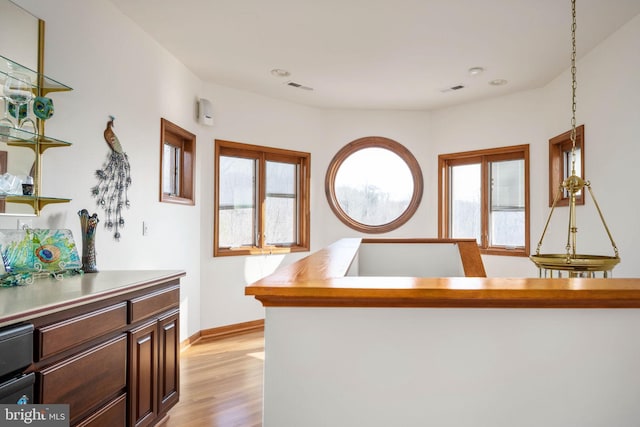 interior space featuring plenty of natural light and light hardwood / wood-style flooring