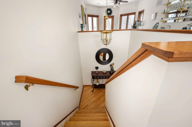 staircase featuring hardwood / wood-style floors