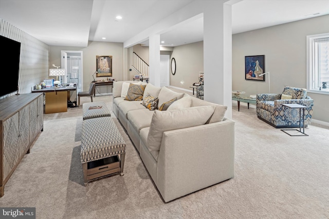 living room with carpet floors