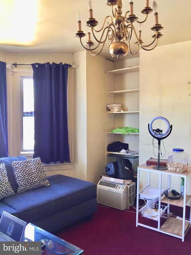 living room featuring a chandelier