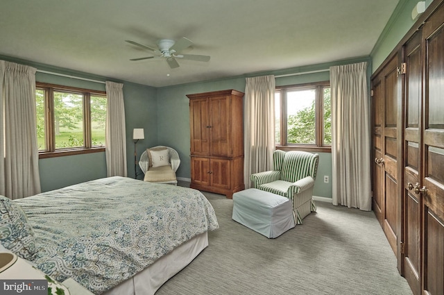 bedroom featuring carpet and ceiling fan