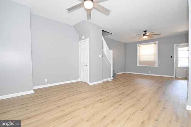 unfurnished room featuring ceiling fan and light hardwood / wood-style flooring