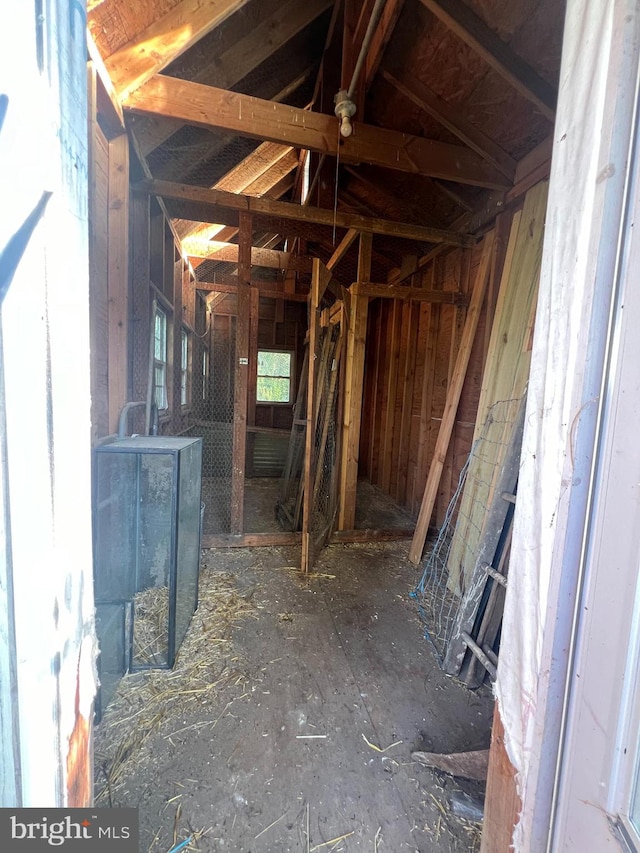 miscellaneous room featuring lofted ceiling