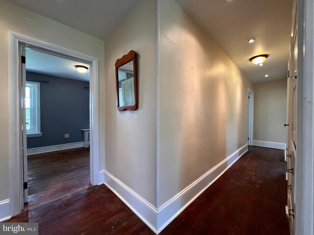 hallway featuring dark hardwood / wood-style flooring