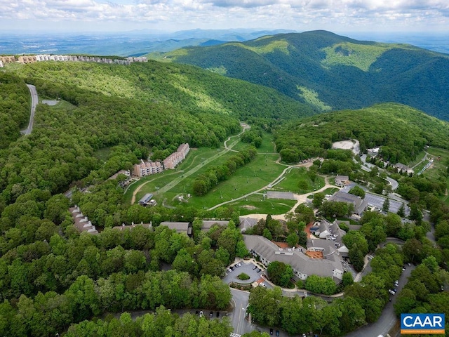 birds eye view of property featuring a mountain view