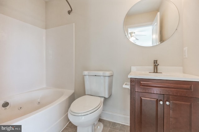 full bathroom with tile patterned floors, vanity, shower / tub combination, and toilet