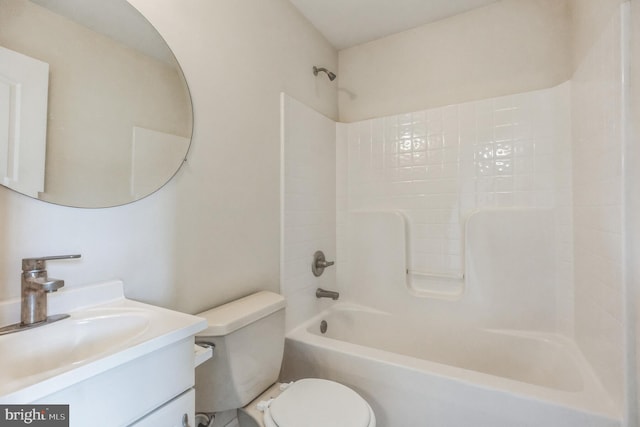 full bathroom featuring vanity, shower / bath combination, and toilet