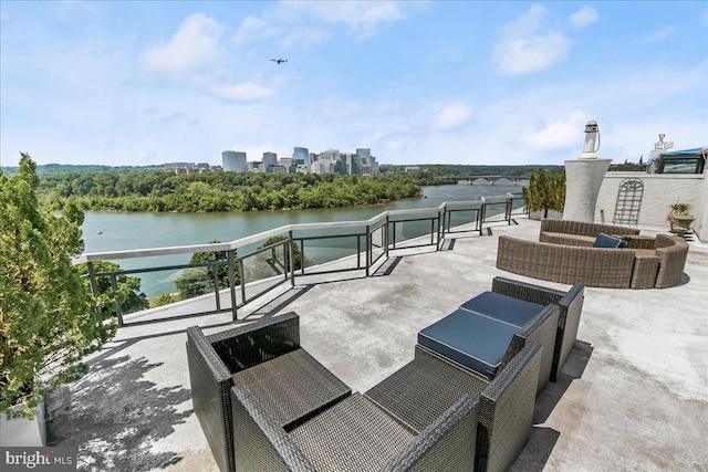 view of patio / terrace featuring a water view