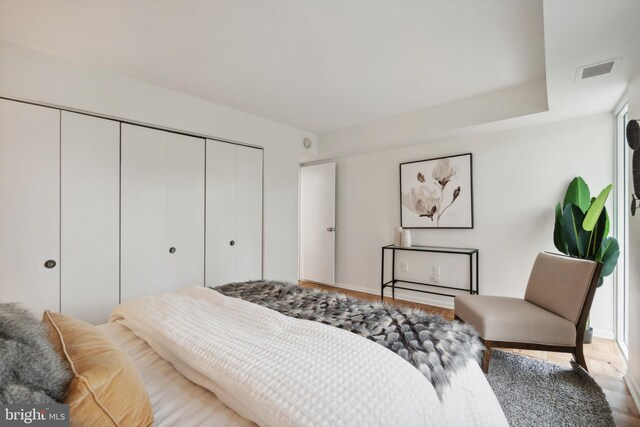 bedroom with a closet and light wood-type flooring