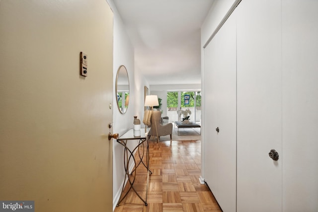 hall featuring light parquet floors