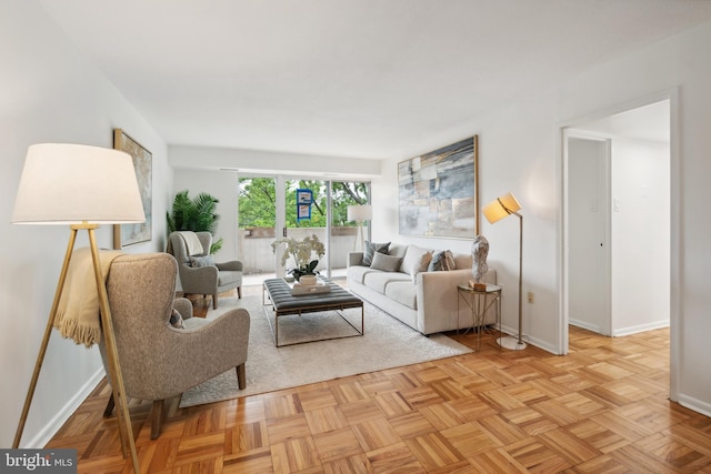 living room with light parquet flooring