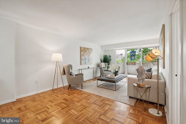 living room with light parquet floors