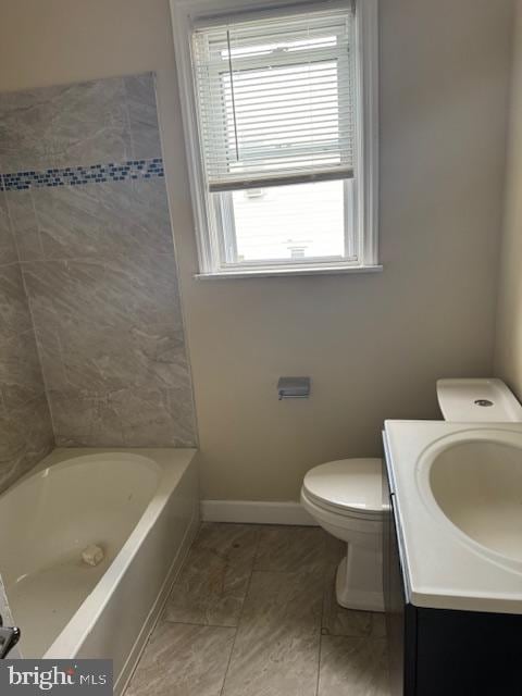 full bathroom with tile patterned flooring, vanity, toilet, and bathtub / shower combination