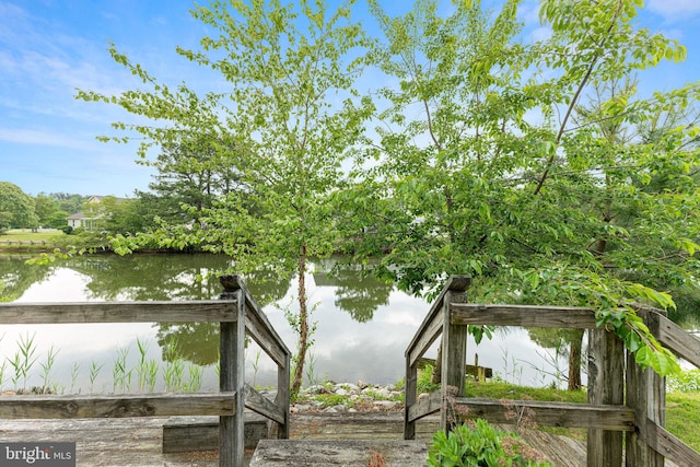 view of dock with a water view