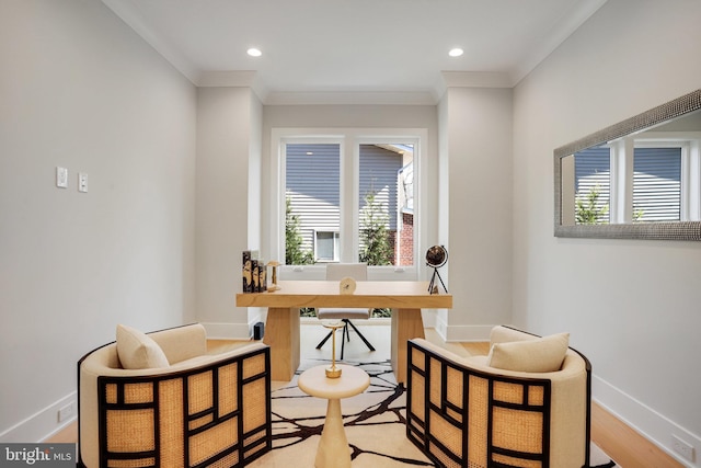 7013 Raleigh Rd, Annandale, VA 22003 - office area featuring recessed lighting, a wealth of natural light, ornamental molding, and baseboards