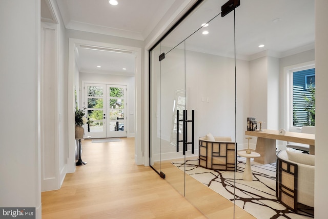 7013 Raleigh Rd, Annandale, VA 22003 - hallway featuring recessed lighting, wood finished floors, and ornamental molding