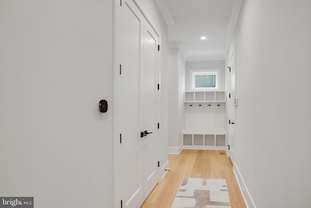 7013 Raleigh Rd, Annandale, VA 22003 - hall featuring light wood-type flooring, baseboards, recessed lighting, and crown molding