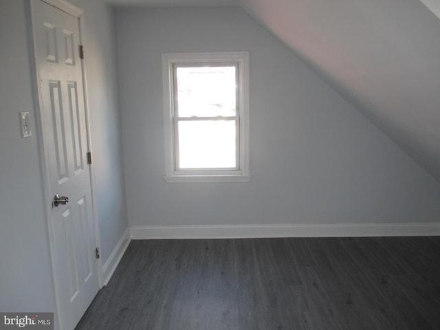 additional living space with dark hardwood / wood-style flooring and lofted ceiling