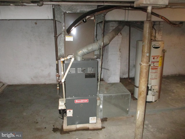 utility room with gas water heater and heating unit