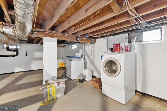 basement with independent washer and dryer