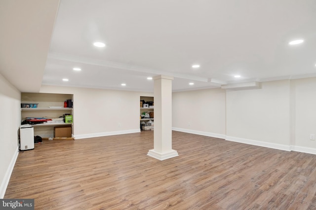 basement with light wood-type flooring