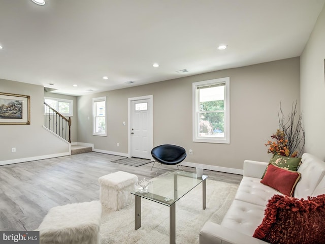 living room featuring light wood-type flooring