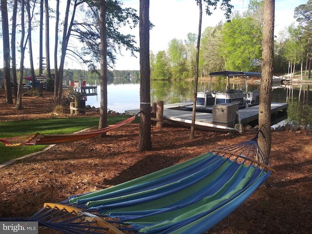 view of dock with a water view