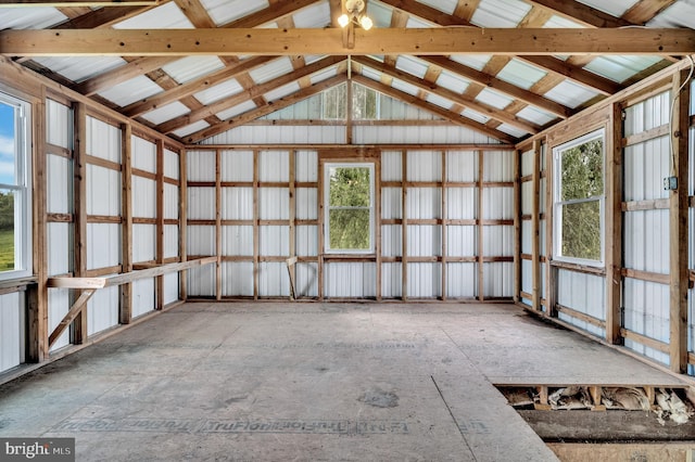 misc room featuring plenty of natural light, high vaulted ceiling, and beamed ceiling