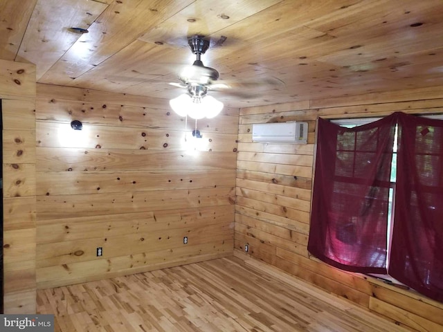 spare room featuring wood-type flooring, wooden ceiling, and wood walls