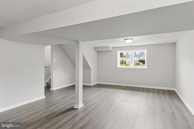 basement featuring wood-type flooring