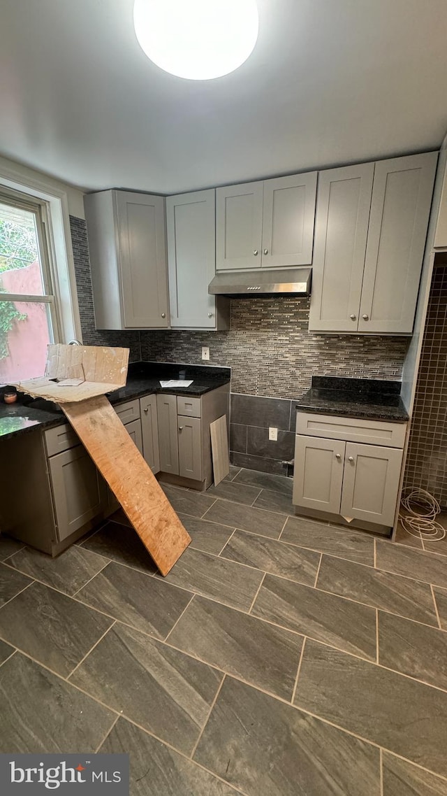 kitchen featuring decorative backsplash and gray cabinets