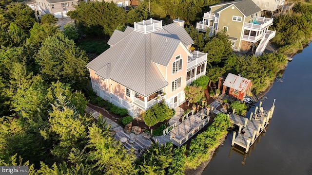 aerial view featuring a water view