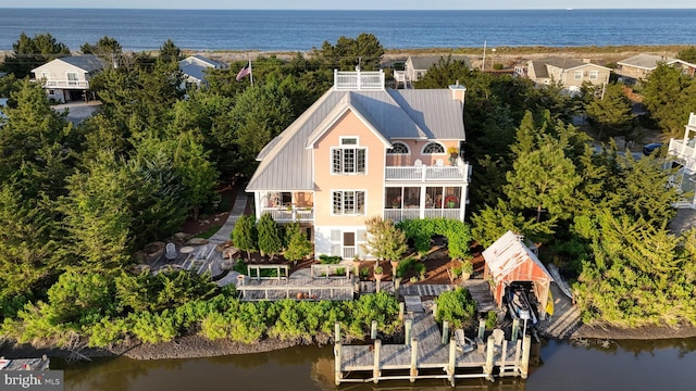 bird's eye view featuring a water view